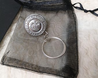 Lancashire Constabulary Genuine Police Tunic Button Keyring. With Gift Pouch & Box. Handmade in the UK.