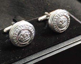 Vintage pre 1953 London Metropolitan Police King's Crown Tunic Button Cufflinks. Handmade in the UK.