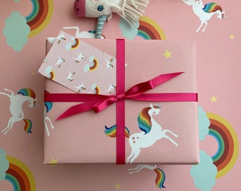 Unicorn & Rainbows Wrapping Paper / Gift Wrap with FREE gift tag