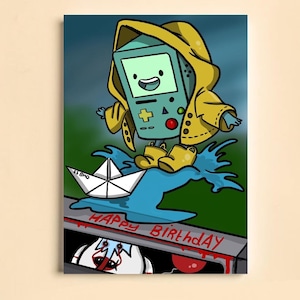Bmo - Carte dessinée à la main A5 inspirée du temps de l'aventure (carte d'anniversaire !) (carte 300 g)