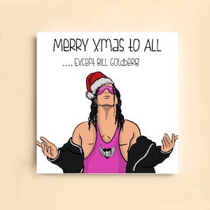 Feliz Natal a todos, EXCETO Bill Goldberg. Cartão de Natal inspirado em Bret Hart, desenhado à mão, 300 g/m².