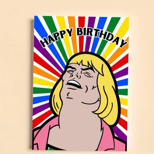 Biglietto d'auguri ispirato a He-Man - biglietto A5 da 300 g/m² divertente/meme/disegnato a mano