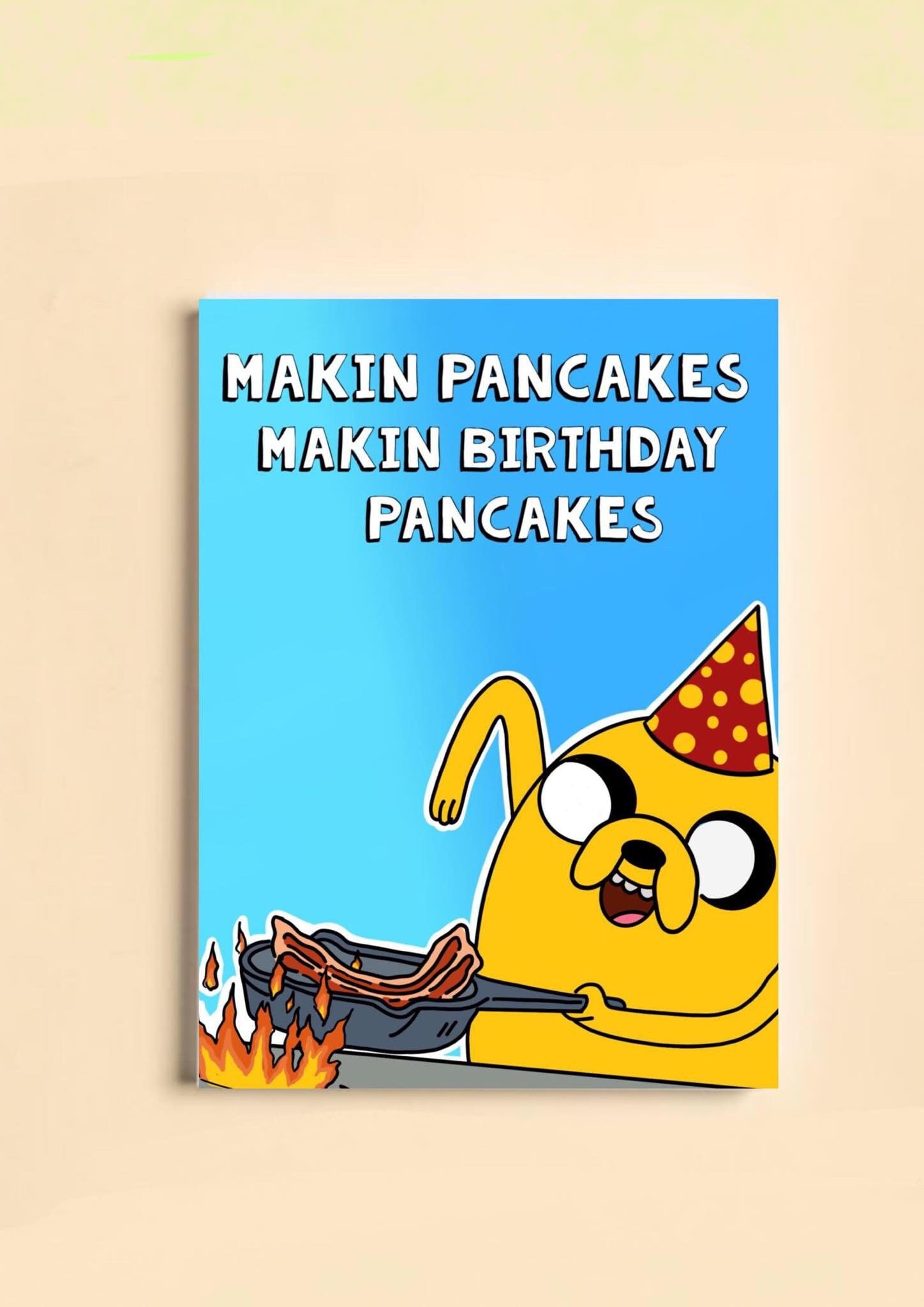 Jake the Dog - Making birthday pancakes/Adventure Time inspired card A5 (300gsm glossy inkjet)