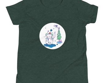 Axolotl Christmas Holiday Winter Bella Canvas Youth Short Sleeve T-Shirt, regalo para ella, regalo para él, lindo regalo para el niño Axolotyl