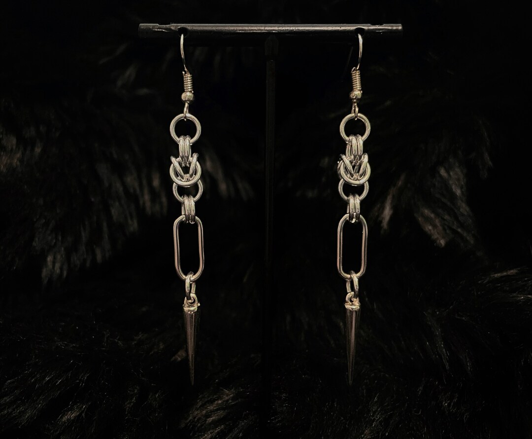 The Atilla Chainmail Earrings Paperclip Spike Etsy