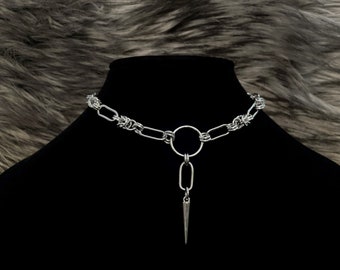 The Atilla - Byzantine O Ring Necklace - Stainless Steel - Aluminum - Paperclip Chain - Spike - Drop - Lariat - Statement - Edgy - Gothic