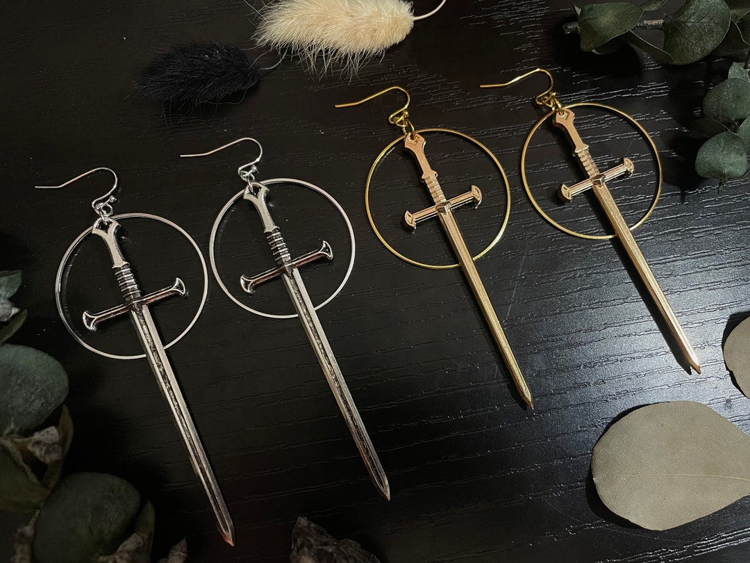 The Lilith II - Earrings - Charms - O Ring - Hoop - Gold - Silver - Dagger - Sword - Knife - Witchy - Gothic - Edgy - Trendy - Spooky