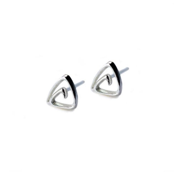 Sterling Silver Spiral Triangle Stud Earrings