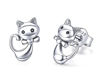 Sterling Silver Sticky Cat Stud Hypoallergenic Earrings