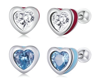 Sterling Silver Cute Heart Screw Stud Boucles d’oreilles hypoallergéniques