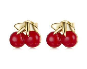 Sterling Silver Cherry Stud Hypoallergenic Earrings