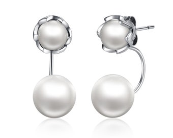 Sterling Silver Double Pearl Stud Earrings