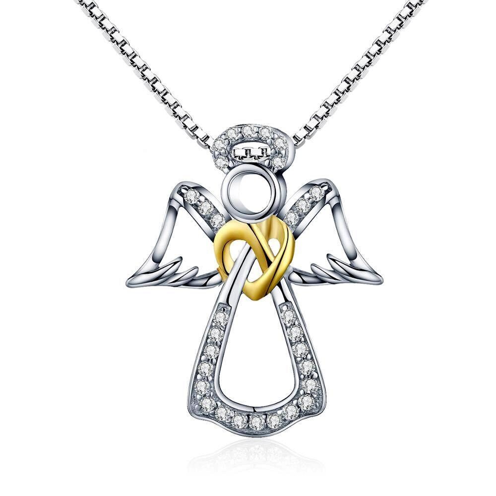 Sterling Silver Angel With Harp Pendant & Chain | Silver Angel Necklace UK