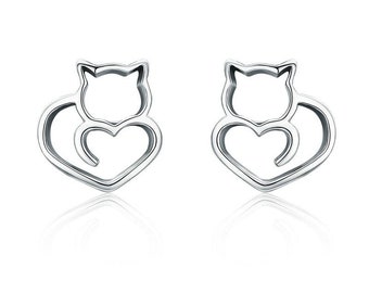 Sterling Silver Cat Tail Love Stud Earrings