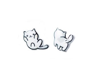 Sterling Silver Kitty Cat Stud Earrings