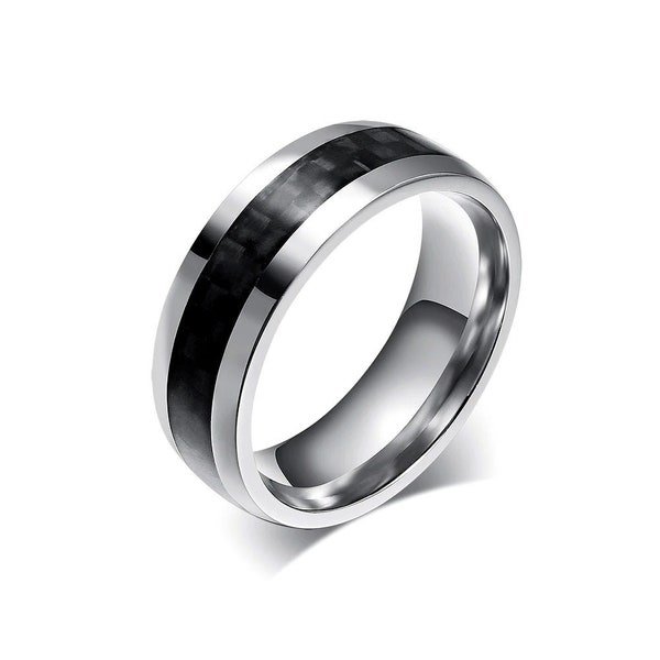 Edelstahl-Schwarz-Karbon-Faser-Streifen-Ring