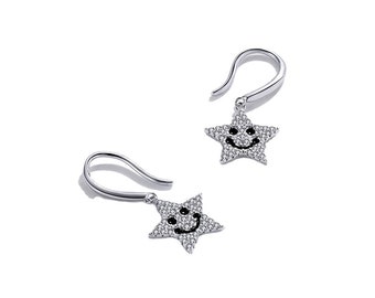 Sterling Silver Happy Star Drop Earrings