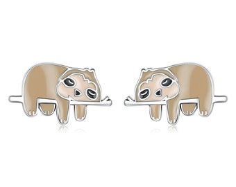 Sterling Silver Bored Sloth Stud Earrings