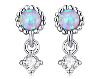 Opale en argent sterling et zircone cubique Vis Stud Boucles d’oreilles hypoallergéniques