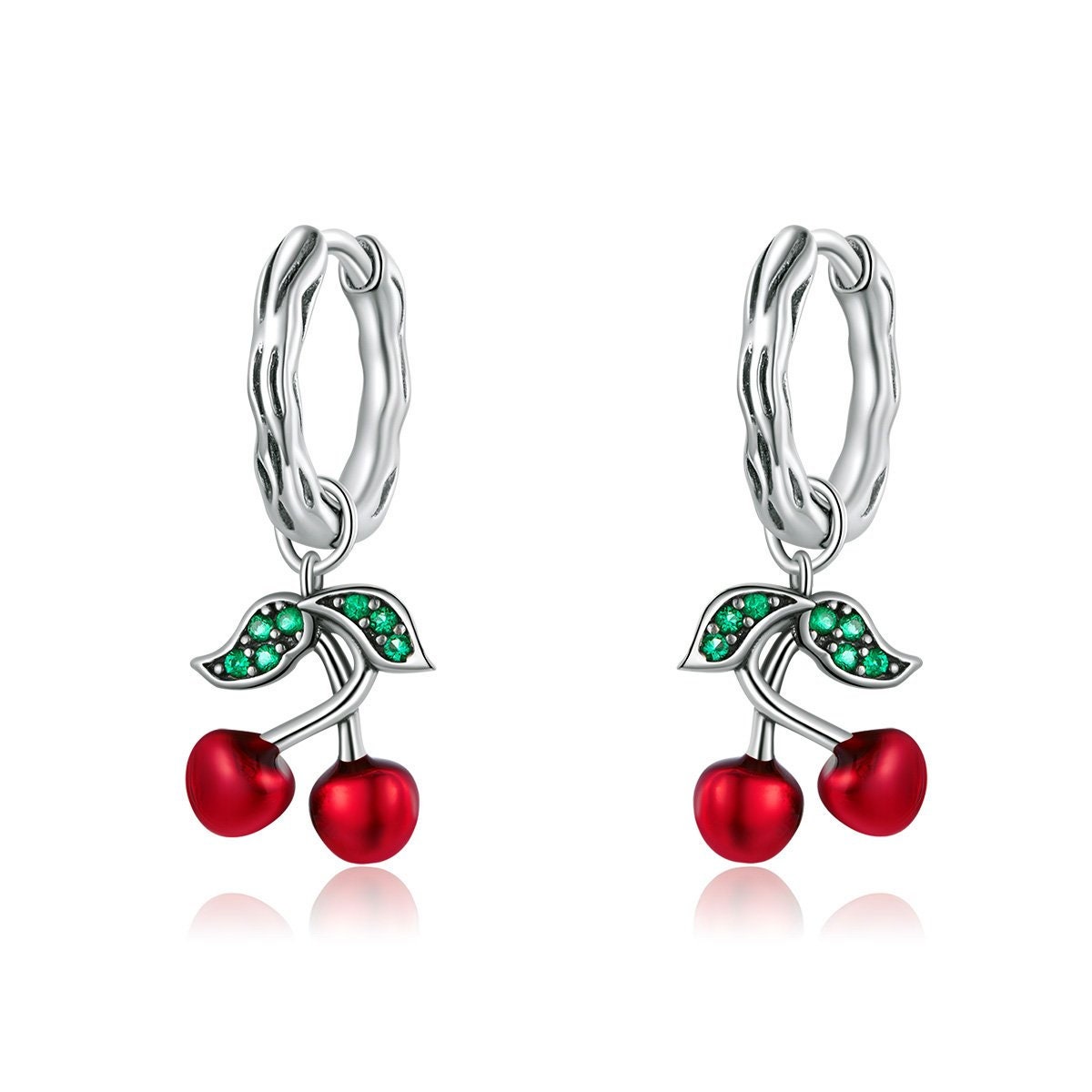 Silver cherry earrings deals