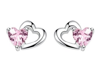 Boucles d’oreilles hypoallergéniques en argent sterling Double Love Heart Stud