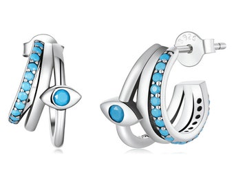 Sterling Silver Blue Evil Eye Stud Hypoallergenic Earrings