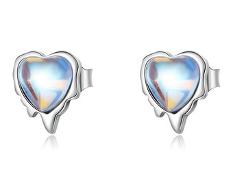 Sterling Silver Melting Heart Moonstone Stud Earrings