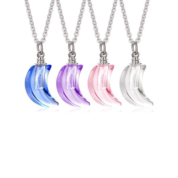 Stainless Steel Lunar Light Glass Urn Necklace (For Human Or Pet Ashes)