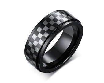 Tungsten Carbide Modern Checkered Flag Ring