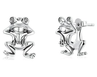 Sterling Silver Frog Stud Earrings