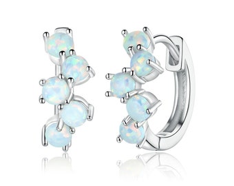 Sterling Silver Opal Huggie Earrings