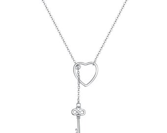 Sterling Silver Heart Key Necklace