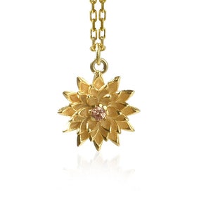 Citrine Birthstone Necklace, November Chrysanthemum Birth Flower Gift, Dainty Flower Pendant, Wife Birth Month Pendant, Gift For Wife