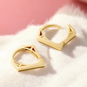 Modern Geometric 14k Gold Hoop Earrings For Women, Minimalist Square Gold Huggie Hoops, Unique Statement Jewelry, Perfect Gift For Her