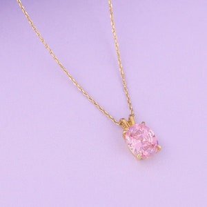 14K Gold Oval Cut Pink Tourmaline Necklace, Minimalist Dainty Necklace for Her, Solitaire Necklace For Women, October Birthstone Necklace
