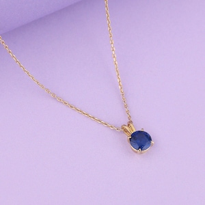 14k Round Cut Sapphire Necklace, Solitaire Necklace, September Birthstone Necklace, Bridal Necklace for Women, Engagement Necklace for Her