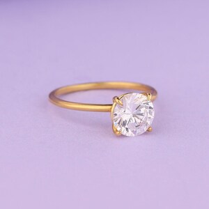 Round Cut Diamond Ring in 14K Solid Gold, Minimalist Solitaire Ring, Wedding Band Ring for Women, Minimalist Dainty Jewelry for Her