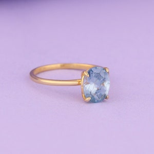 Oval Cut Blue Topaz Engagement Ring, 14K Solid Gold Solitaire Ring for Women, Gemstone Ring for Her, December Birthstone Ring, Gift for Her