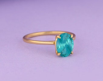 14K Gold Solitaire Ring, Oval Cut Paraiba Tourmaline Ring, Gemstone Engagement Ring, Bridal Ring for Women, Elegant Anniversary Gift for Her