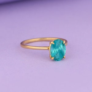 14K Gold Solitaire Ring, Oval Cut Paraiba Tourmaline Ring, Gemstone Engagement Ring, Bridal Ring for Women, Elegant Anniversary Gift for Her