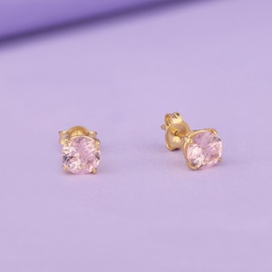 Round Cut Pink Tourmaline Earrings in 14K Gold, Stud Earrings for Women, Solitaire Earrings for Her, Minimalist Dainty Earrings