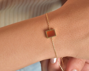 Rectangle Cut Carnelian Bracelet, Silver Women Carnelian Bracelet Gifts, Natural Carnelian Jewelry, Carnelian Bracelet, Carnelian Crystal