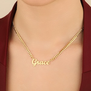 14k Gold Cuban Link Name Necklace Etsy