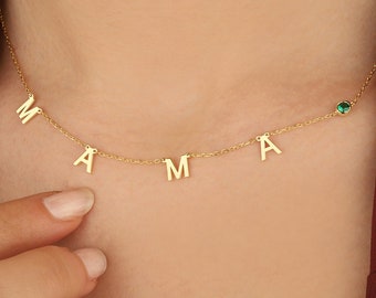 Birthstone Mama Initial Necklace, Mothers Day Gift, Personalized Birthstone Necklace, Family Birthstone Necklace for Mom, Birthstone Jewelry