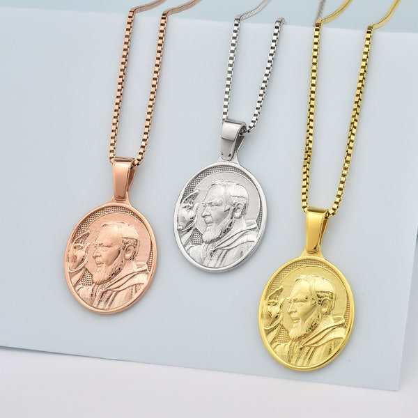 Saint Padre Pio of Pietrelcina Handmade Silver Charm Necklace, Saint Padre Pio Pendant, Gold Plated Dainty Necklace, St Padre Pio Necklace