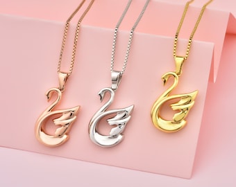 Swan Handmade Gold Plated Necklace, Sterling Silver Swan Pendant with Chain, Rose Gold Swan Jewelry, Gold Animal Necklace, Memorial Gift