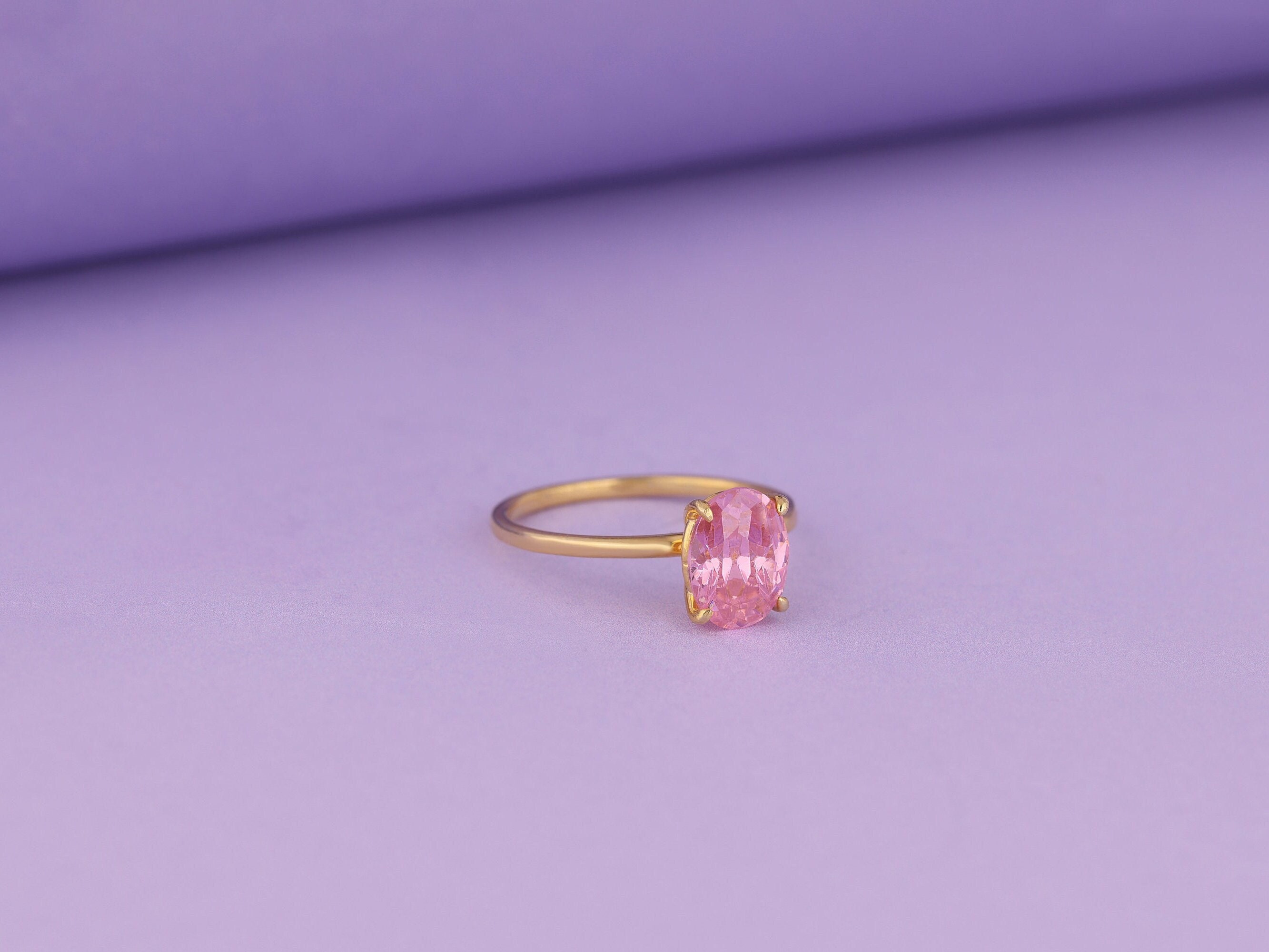 Oval Schliff Rosa Turmalin Ring aus 14K Solid Gold, Edelstein Verlobungsring, 14K Gold Solitär Ring für Frauen, Jahrestag Geschenk für Frau