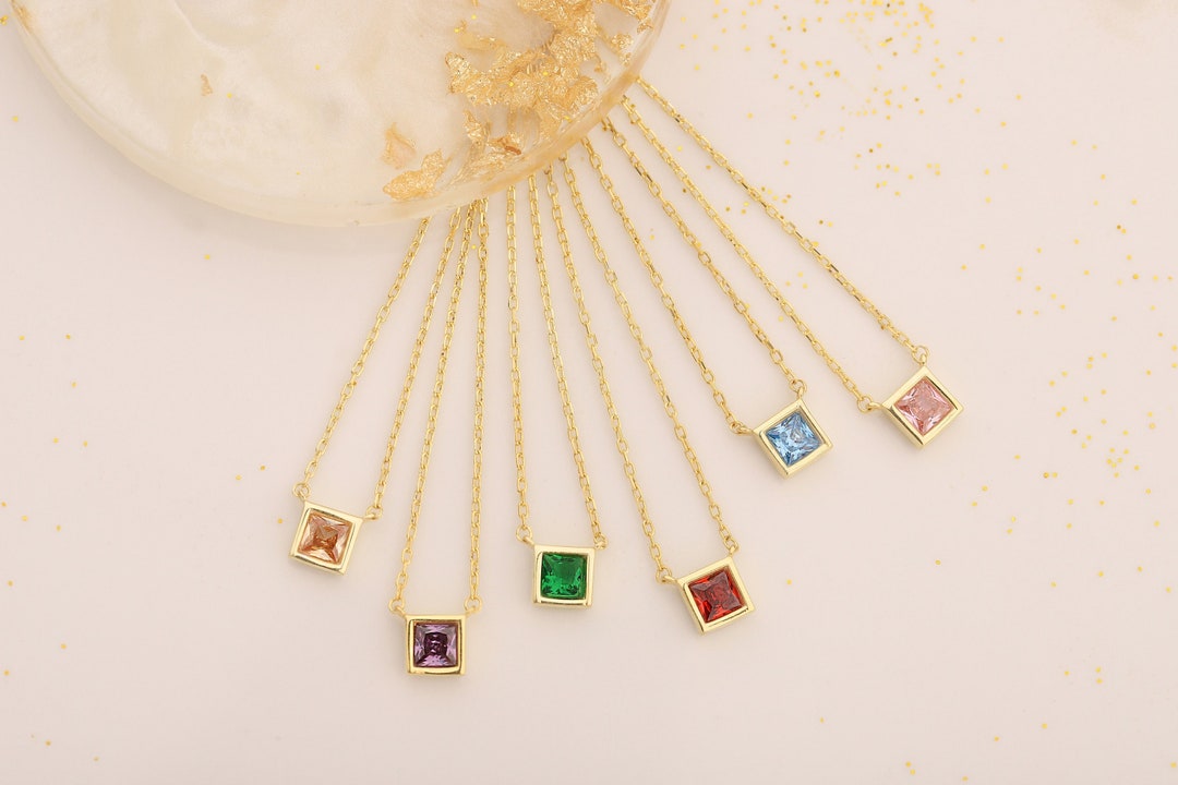 Gold Women Necklace, Family Birthstone Crystal Necklace, Birthstone ...