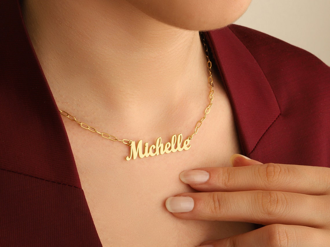 Personalized Paperclip Chain Necklace Custom Name Dainty Etsy