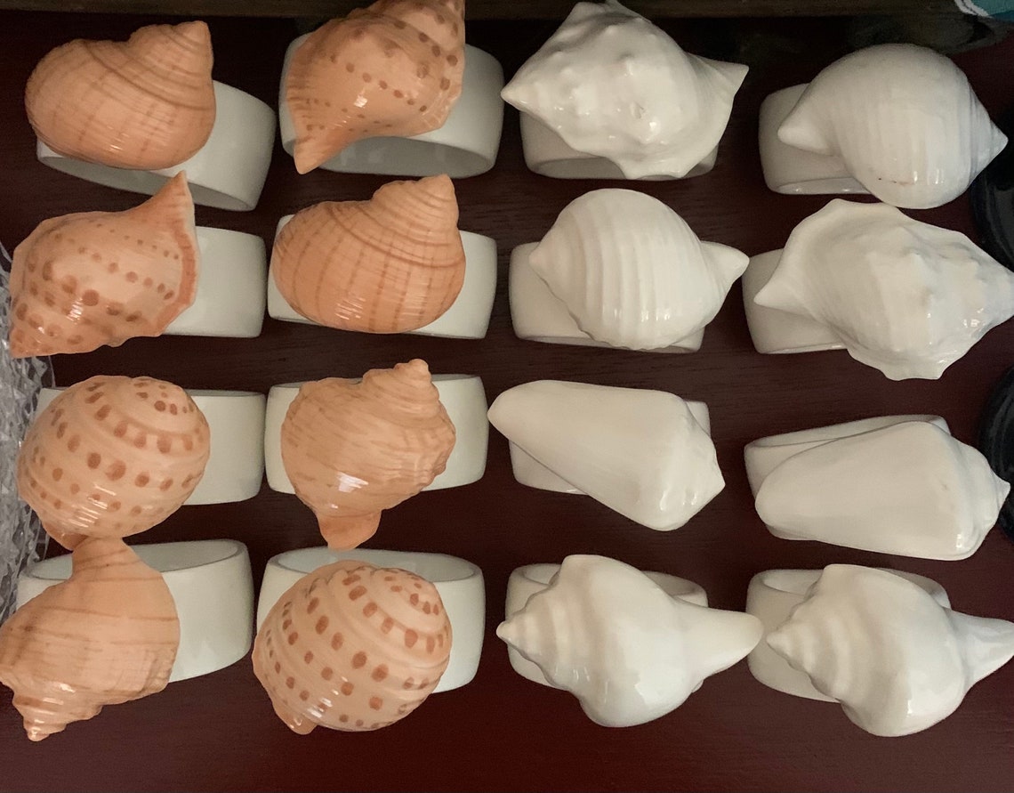 Large Ceramic Seashell Napkin Rings Holders Etsy